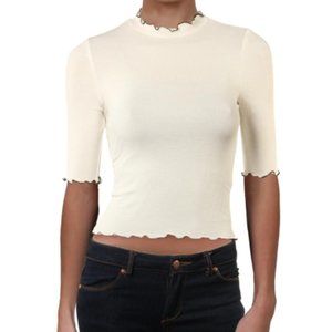 AQUA Ribbed Ruffled Crop Top